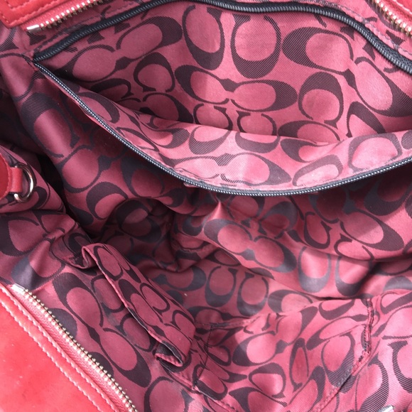 Coach Red Leather Hampton Handbag Purse 8A71 - Picture 8 of 9